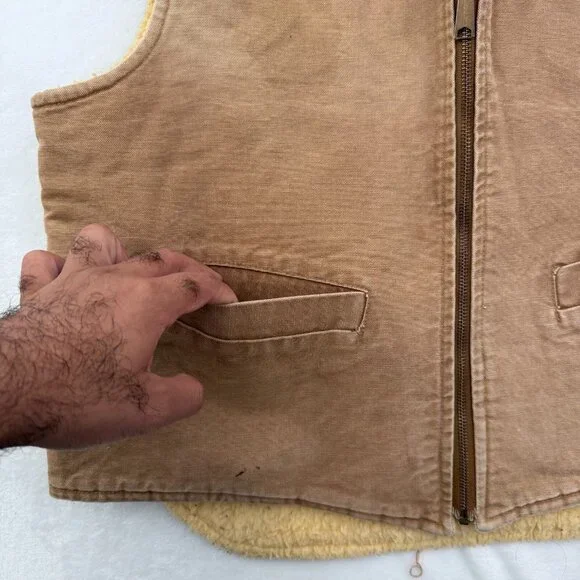 Vintage Carhartt Arctic Vest Mens XL Brown Sherpa Line Made In USA 6SV 90s - Picture 5 of 12